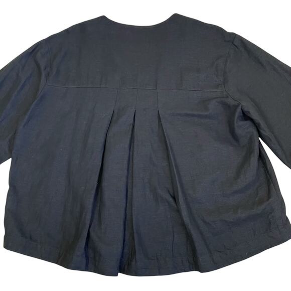 Zara Sz M Twee Chunky Button Front Short Swing Jacket Blazer Linen Blend Black - Picture 14 of 16